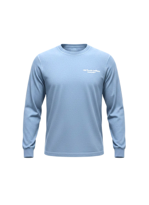OFO Long Sleeve Logo T-Shirt in Washed Denim/White