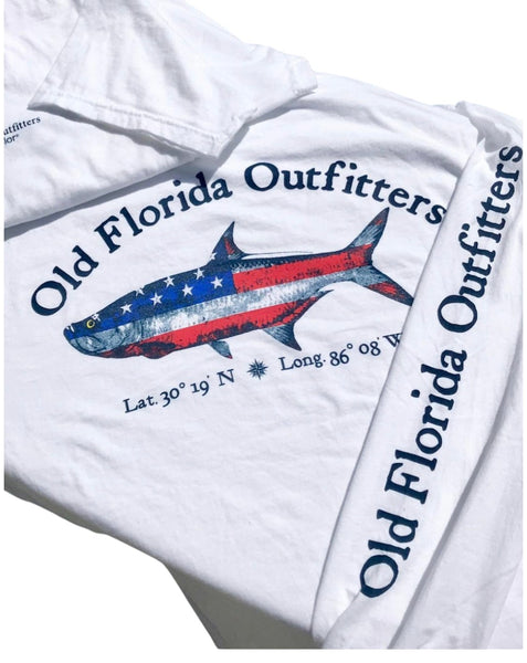 OFO Long Sleeve Patriotic Logo T-Shirt in White/Red White Blue