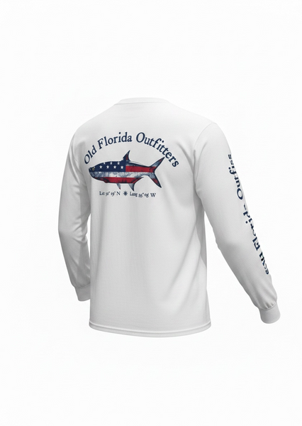 OFO Long Sleeve Patriotic Logo T-Shirt in White/Red White Blue