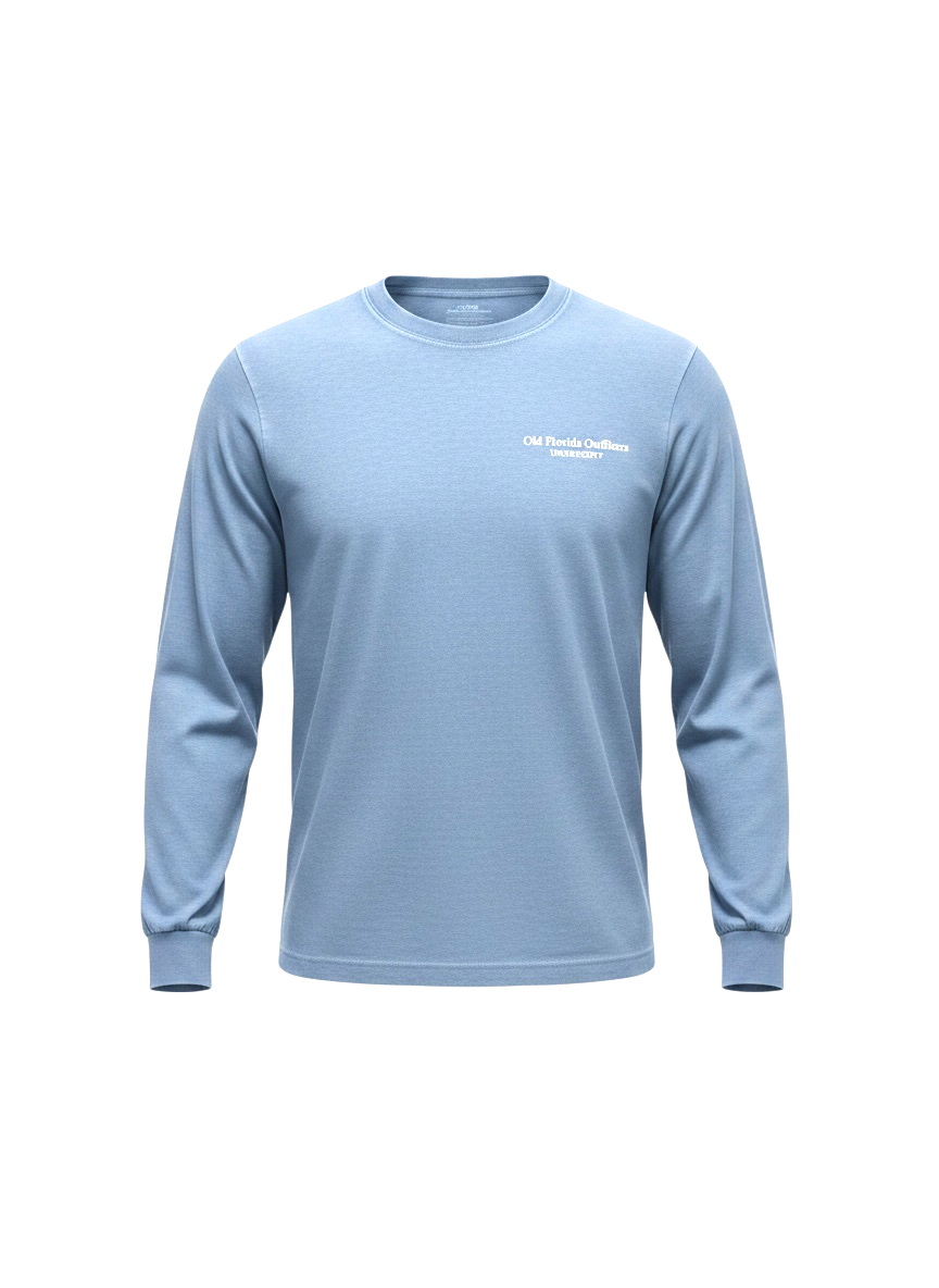 OFO Long Sleeve Logo T-Shirt in Washed Denim/White