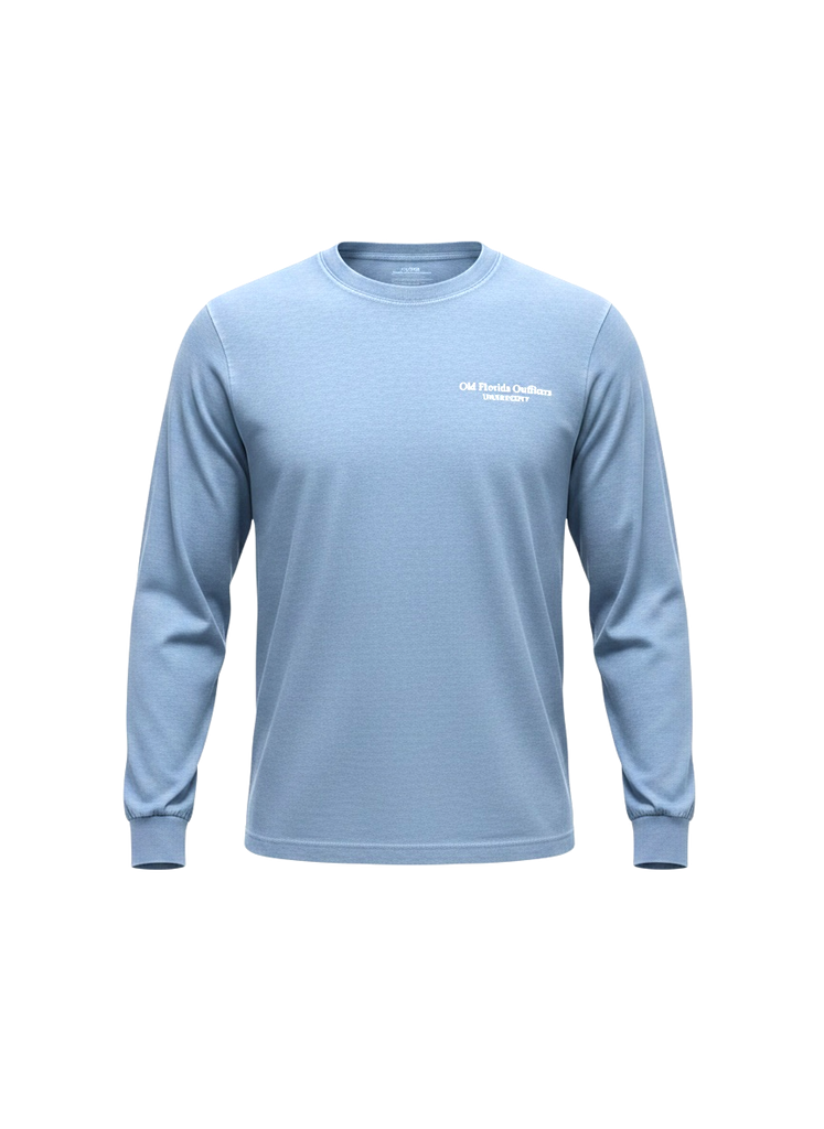 OFO Long Sleeve Logo T-Shirt in Washed Denim/White