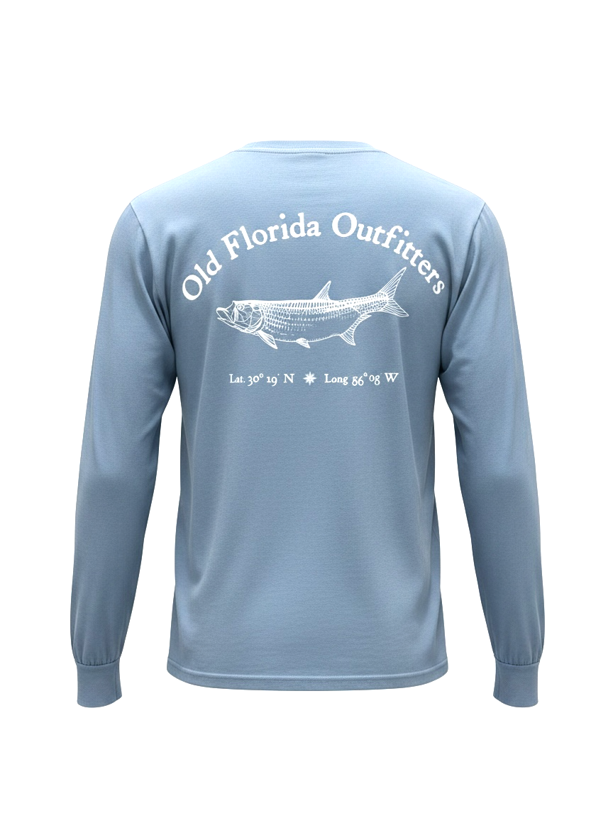 OFO Long Sleeve Logo T-Shirt in Washed Denim/White