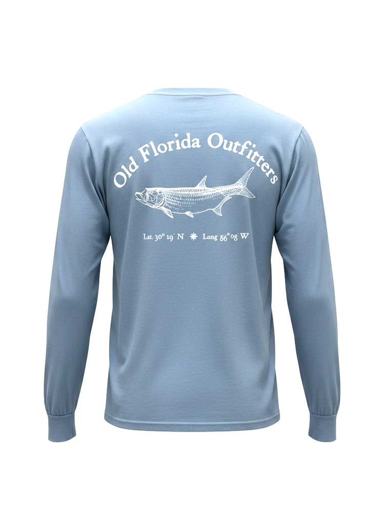 OFO Long Sleeve Logo T-Shirt in Washed Denim/White